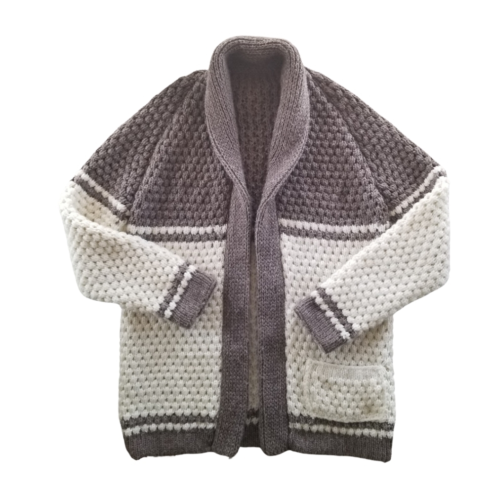 Handmade Chunky Crochet Neutral Cardigan Women's Medium